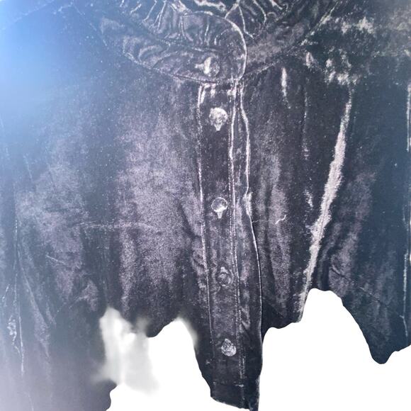 Talbots Black Velvet Long-Sleeve Blouse Ruffled Mandarin Collar Sz L Holiday - Picture 14 of 16